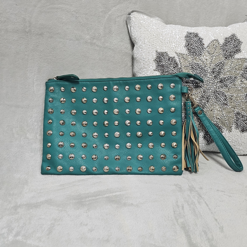 Studded Teal Clutch Bag